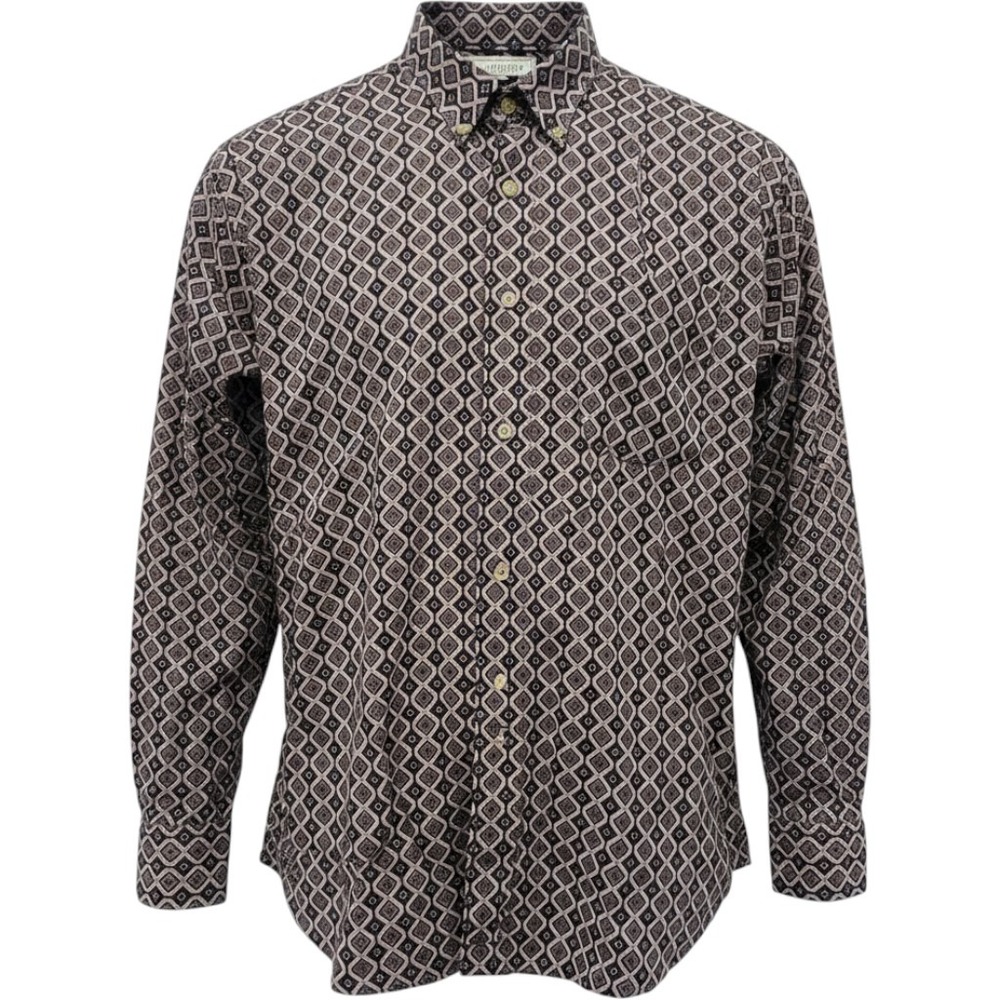 Supreme Men Geometric Print 100% Cotton Long Sleeve Button Down Shirt Navy Red M